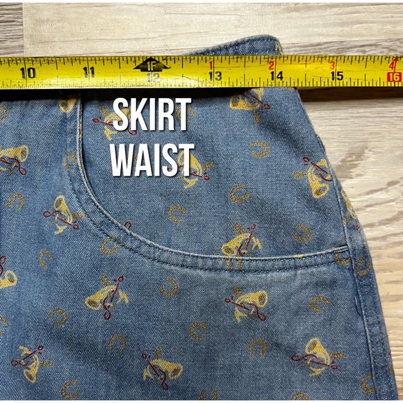 vintage Passports : denim equestrian patterned skirt set - Picture 9 of 14